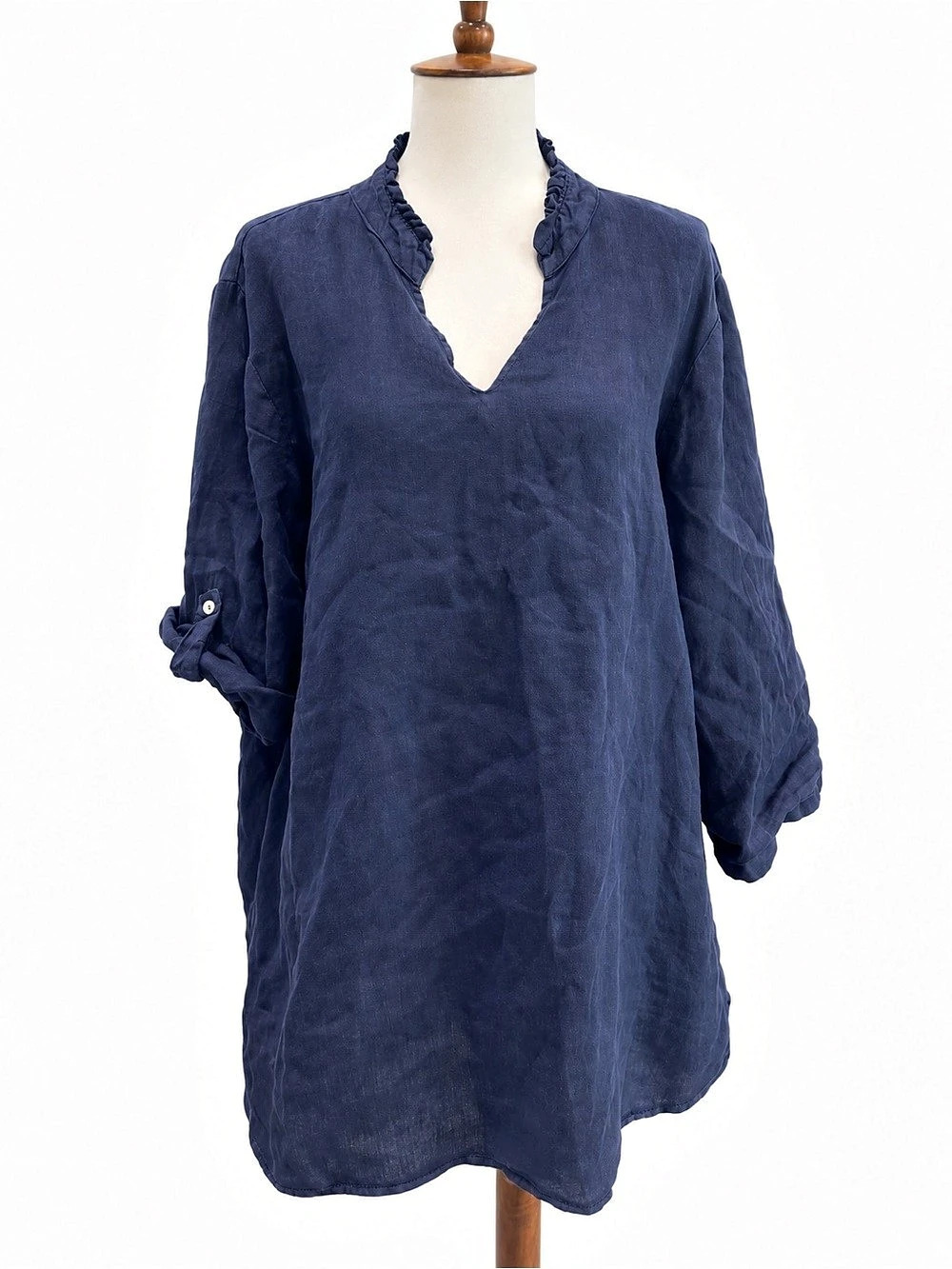Rosemarine 100% Linen Navy Blue Tunic Size Large Italian